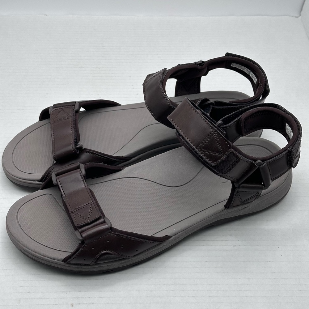 Vionic Sandals Mens 11 Canoe Leo Adjustable Brown Leather Strap Travel Outdoor